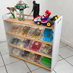 Juguetero COREVA grande con repisa | 12 contenedores | Diseño Montessori en blanco y okume