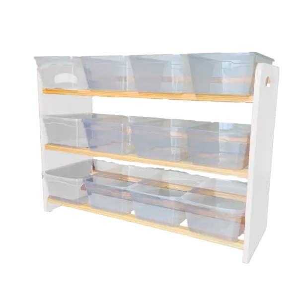 Juguetero COREVA chico blanco | 12 contenedores plásticos | Estilo Montessori moderno