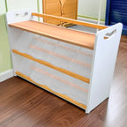 Juguetero COREVA chico con repisa | 8 contenedores | Diseño Montessori en blanco y okume