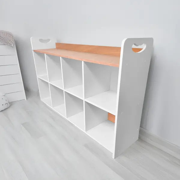 Mueble organizador de 8 cubos COREVA | Diseño moderno en MDF blanco y okume