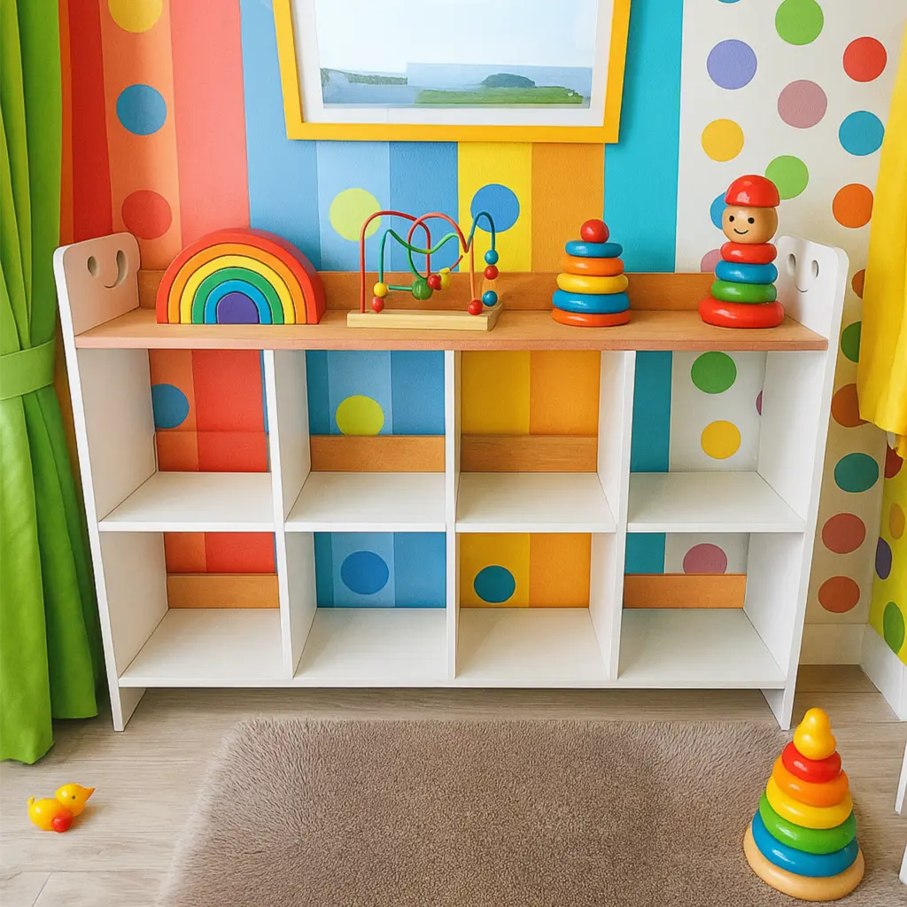 Mueble organizador de 8 cubos COREVA | Diseño moderno en MDF blanco y okume